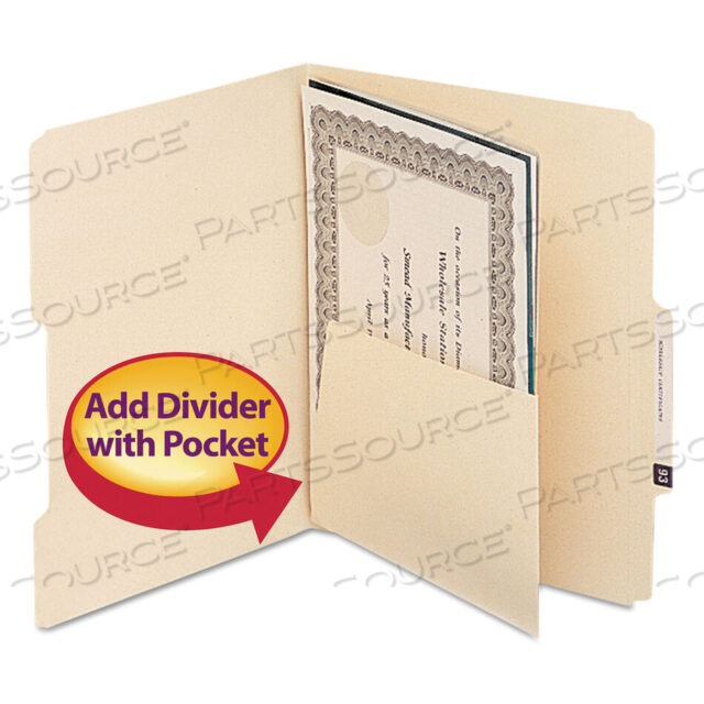 OEM#: 68030SELF-ADHESIVE FOLDER DIVIDERS WITH 5.5 POCKETS FOR TOP/END TAB FOLDERS, 1 FASTENER, LETTER SIZE, MANILA, 25/PACK by Smead