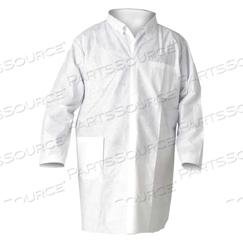 OEM#: 10039A20 ДЫШАЩИЙ ЛАБОРАТОРНЫЙ ХАЛАТ С ЗАЩИТОЙ ОТ ЧАСТИЦ, ЗАСТЕЖКА-КНОПКА/ОТКРЫТЫЕ ЗАПЯСТЬЯ/КАРМАНЫ, ОЧЕНЬ БОЛЬШОЙ, БЕЛЫЙ, 25 ШТ./КОРОБКА от KleenGuard