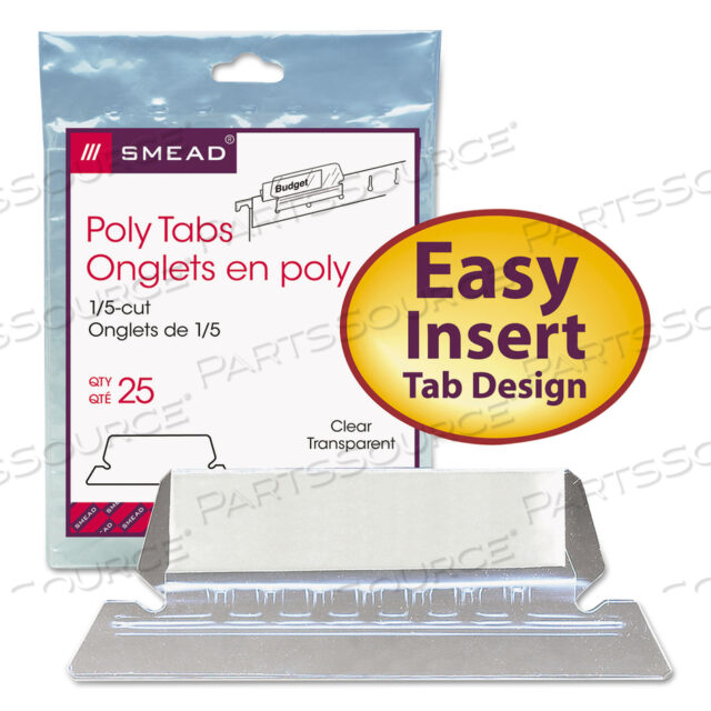 OEM#: 64600POLY INDEX TABS AND INSERTS FOR HANGING FILE FOLDERS, 1/5-CUT, WHITE/CLEAR, 2.25 WIDE, 25/PACK by Smead