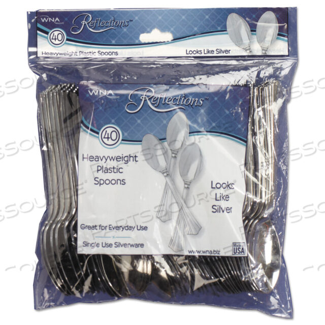 OEM#: WNA REF320SPREFLECTIONS HEAVYWEIGHT PLASTIC UTENSILS, SPOON, SILVER, 6.25, 40/PACK, 8 PACKS/CARTON by WNA