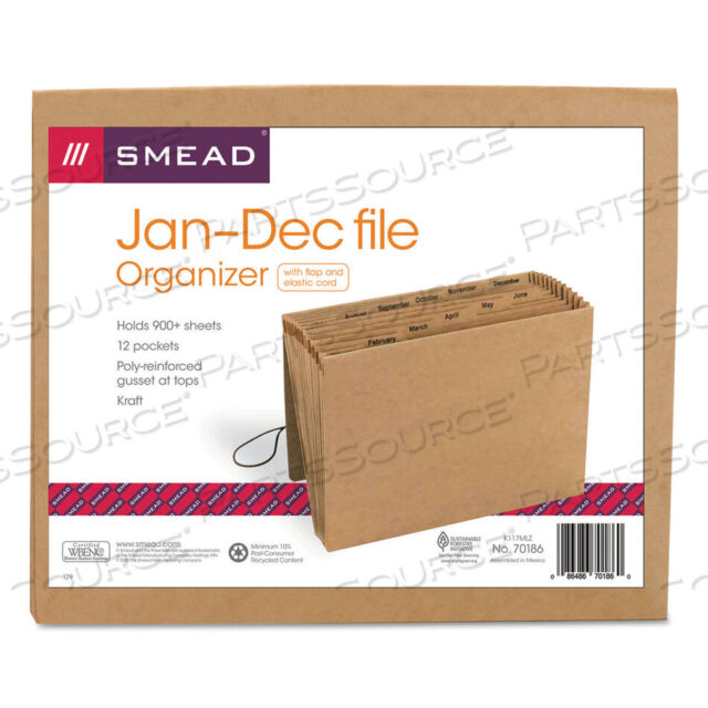 OEM#: 70186ИНДЕКСИРОВАННЫЕ РАСШИРЯЮЩИЕСЯ ФАЙЛЫ KRAFT, 12 СЕКЦИЙ, ЗАСТЕЖКА НА ЭЛАСТИЧНОМ ШНУРЕ, 1/12-РАЗРЕЗНЫЕ ЯЗЫКИ, ФОРМАТ LETTER, KRAFT by Smead