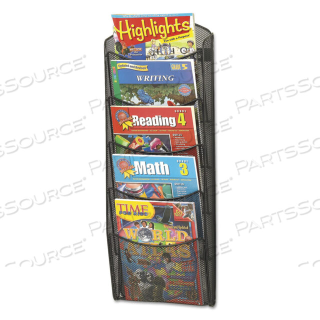 OEM#: 5578BLONYX MESH LITERATURE RACK, FIVE COMPARTMENTS, 10.25W X 3.5D X 28.33H, BLACK by Safco