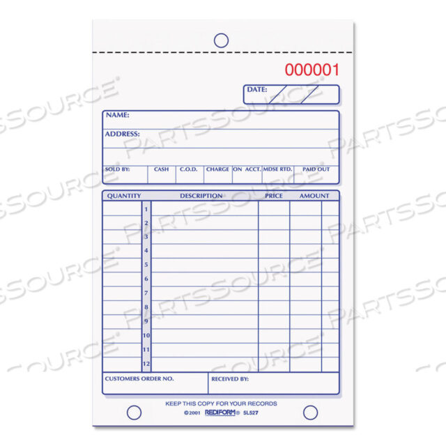 OEM#: 5L527КНИГА ПРОДАЖ, 12 СТРОК, ДВУХЧАСТНАЯ БЕЗУГОЛЬНАЯ, 4,25 X 6,38, ВСЕГО 50 ФОРМ от Rediform
