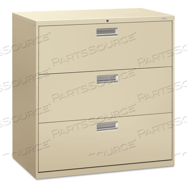 OEM#: H693.L.LBRIGADE 600 SERIES LATERAL FILE, 3 LEGAL/LETTER-SIZE FILE DRAWERS, PUTTY, 42 X 18 X 39.13 by HON