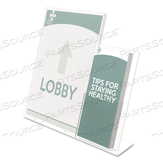 OEM#: 599401SUPERIOR IMAGE SLANTED SIGN HOLDER WITH SIDE POCKET, 13.5W X 4.25D X 10.88H, CLEAR by Deflecto
