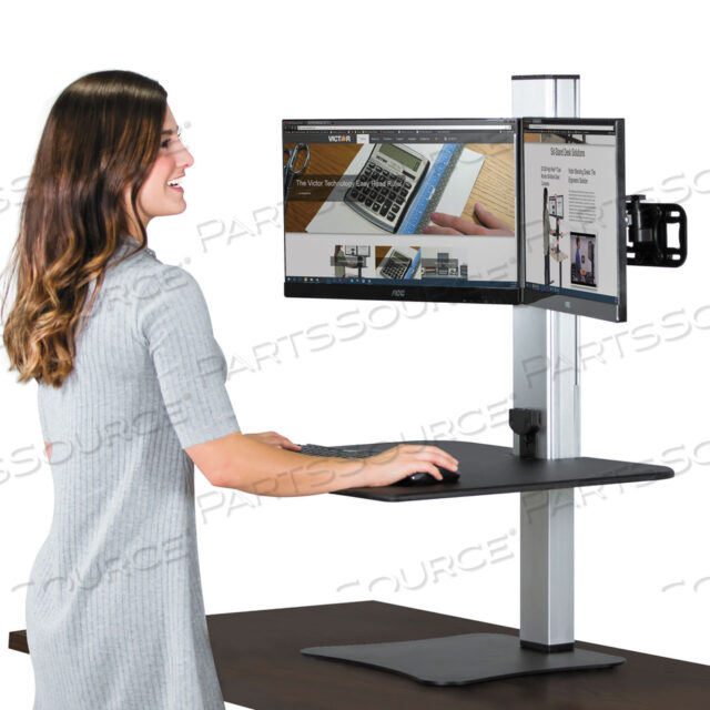 OEM#: DC450HIGH RISE ELECTRIC РАБОЧАЯ СТАНЦИЯ С ДВУМЯ МОНИТОРАМИ, 28 X 23 X 20,25, ЧЕРНЫЙ/АЛЮМИНИЙ от Victor Technology, LLC