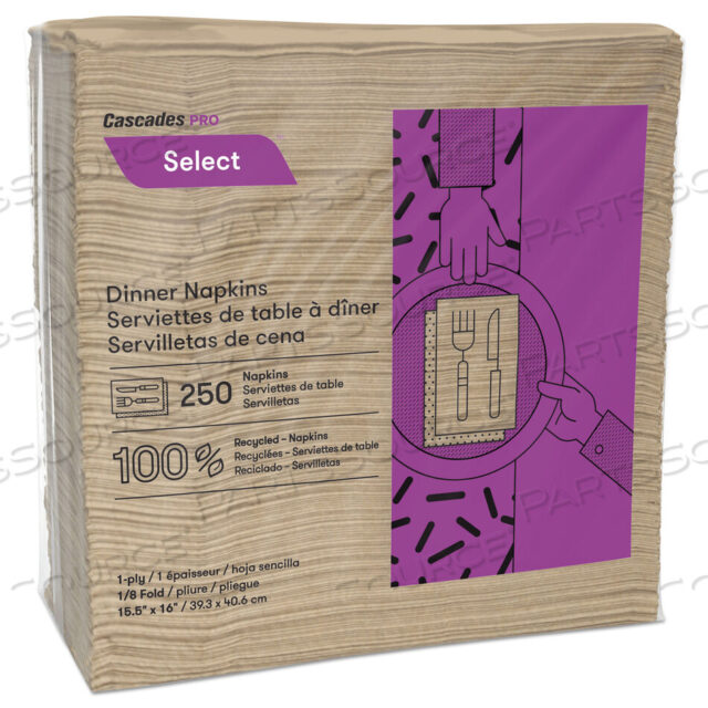 OEM#: N055SELECT САЛФЕТКИ ДЛЯ СТОЛОВ, 1-СЛОЙНЫЕ, 16 X 15,5, НАТУРАЛЬНЫЕ, 250/УПАК, 12 УПАКОВОК/КОРОБКА от Cascades PRO