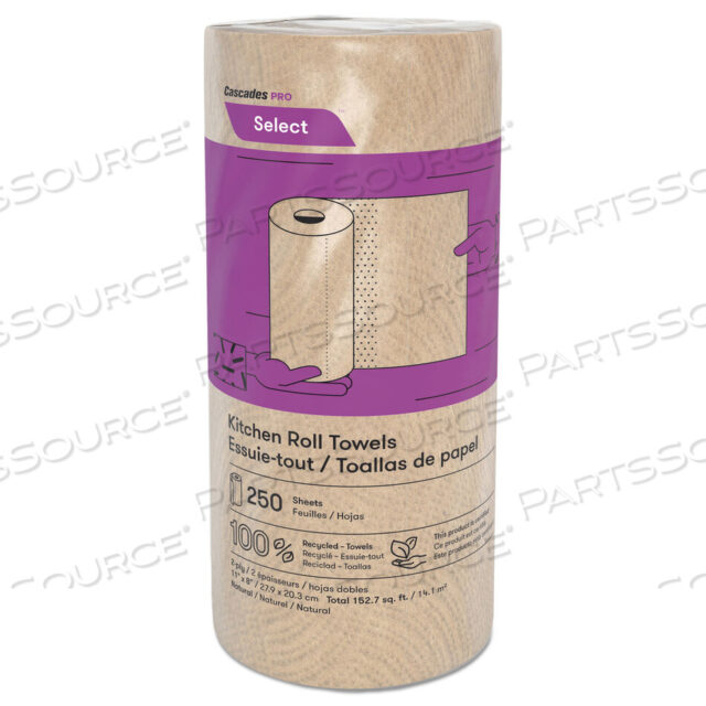 OEM#: K251SELECT КУХОННЫЕ РУЛОННЫЕ ПОЛОТЕНЦА, 2-СЛОЙНЫЕ, 11 X 166,6 ФУТОВ, НАТУРАЛЬНЫЕ, 250/РУЛОН, 12/КОРОБКА от Cascades PRO