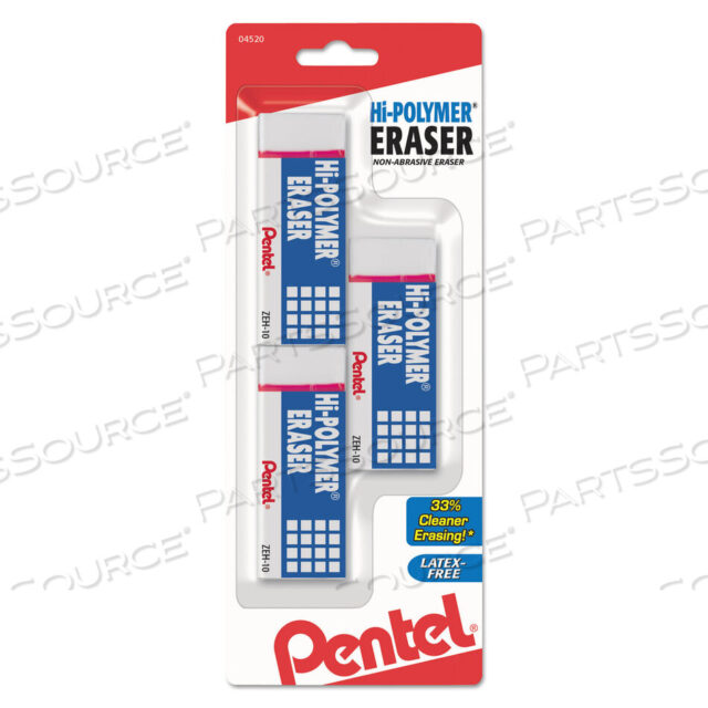 OEM#: ZEH10BP3-K6HI-POLYMER ЛАСТИК, ДЛЯ КАРАНДАШНЫХ МАРКИРОВОК, ПРЯМОУГОЛЬНЫЙ БЛОК, СРЕДНИЙ, БЕЛЫЙ, 3 ШТ./УПАКОВКА от Pentel of America
