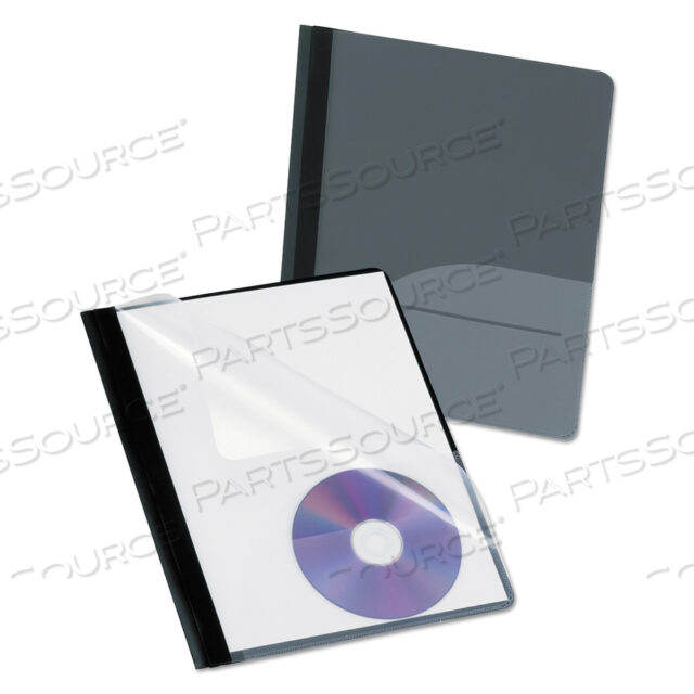 ПРОЗРАЧНАЯ ПЕРЕДНЯЯ ОБЛОЖКА ДЛЯ ОТЧЕТА, КАРМАН ДЛЯ CD, ТРЕХЗУБЧАТАЯ ЗАСТЕЖКА, ЕМКОСТЬ 0,5, 8,5 X 11, ПРОЗРАЧНАЯ/ОНИКС, 25 ШТ./КОРОБКА