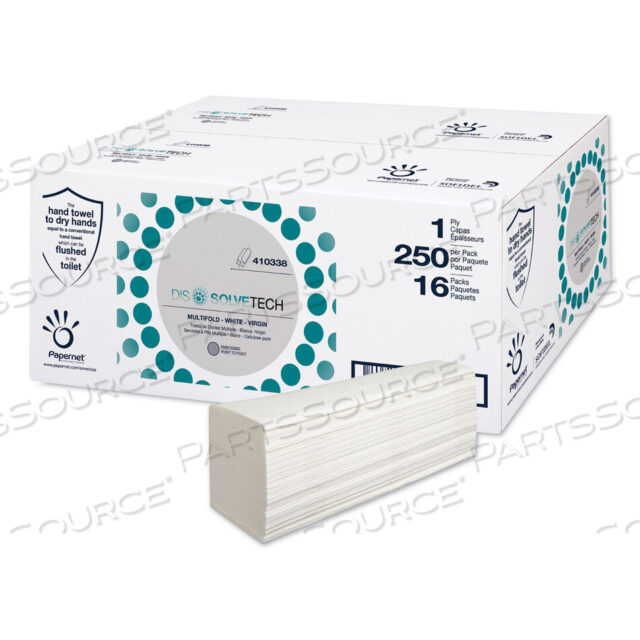 OEM#: 410338БУМАЖНОЕ ПОЛОТЕНЦЕ DISSOLVETECH, 5,3 X 8, БЕЛОЕ, 250/УПАК, 16 УПАКОВОК/КОРОБКА от Papernet