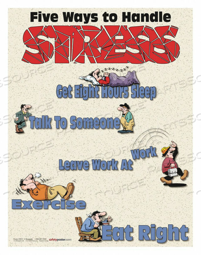 OEM#: P2013SAFETY PSTR ПЯТЬ СПОСОБОВ СНИЗИТЬ НАПРЯЖЕНИЕ ENG от SafetyPoster