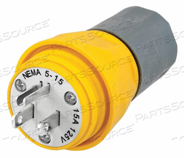 OEM#: HBL14W47ASTRAIGHT BLADE, ВОДОНЕПРОНИЦАЕМАЯ ВИЛКА, 15A, 125V 1 ФАЗА, 2P 3W ТЕРМОПЛАСТИЧНЫЙ ЭЛАСТОМЕР ЖЕЛТЫЙ от Hubbell Incorporated, Wiring Device-Kellums