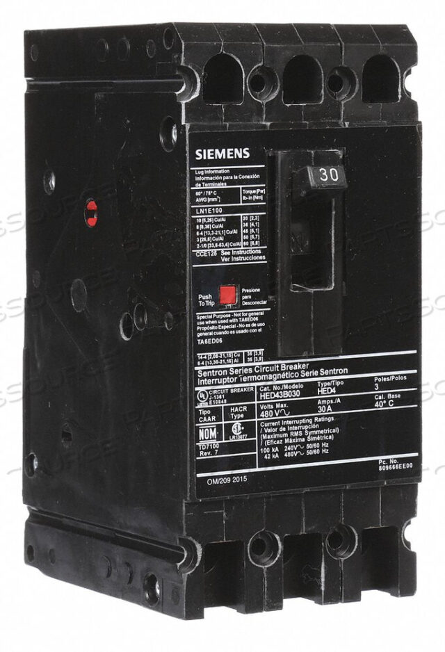 OEM#: HED43B030АВТОМАТИЧЕСКИЙ ВЫКЛЮЧАТЕЛЬ 30A 3P 480VAC HED4 от Siemens