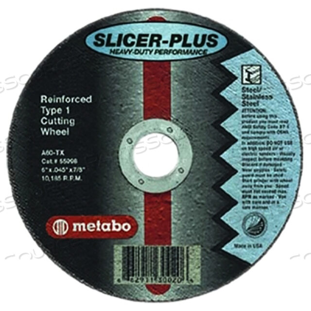 OEM#: 655997000Высокопроизводительный режущий диск SLICER PLUS, диаметр 4-1/2 дюйма, толщина 0,045 дюйма, хвостовик 7/8 дюйма, тип 1, зернистость 60 от Metabo