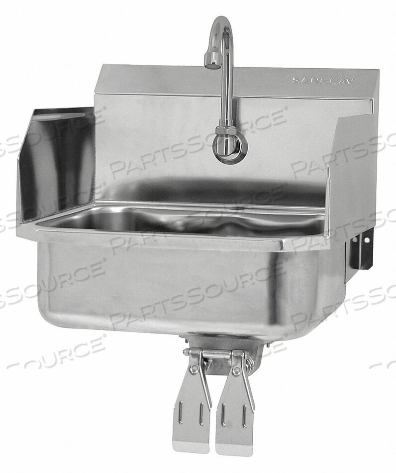 OEM#: 607DWALL MOUNT SINK WITH DOUBLE KNEE PEDAL VALVE AND SIDE SPLASH GUARDS by Sani-Lav
