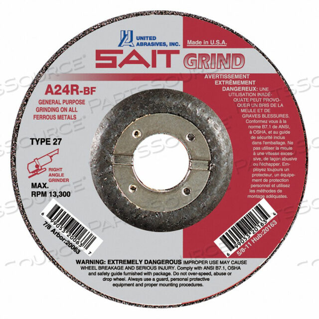 OEM#: 20079КРУГ С УГЛУБЛЕННЫМ ЦЕНТРОМ T27 A24R 6X 1/4 X 7/8 24 ЗЕРНИСТОСТЬ АЛЮМИНИЯ от United Abrasives-Sait