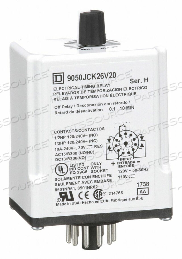OEM#: 9050JCK26V20РЕЛЕ ЗАДЕРЖКИ ВРЕМЕНИ 120 В переменного тока 10 А DPDT от Square D