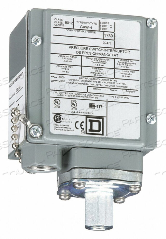 OEM#: 9012GAW4ДАТЧИК ДАВЛЕНИЯ 1,5 ДО 75 PSI SPDT STNDRD от Square D