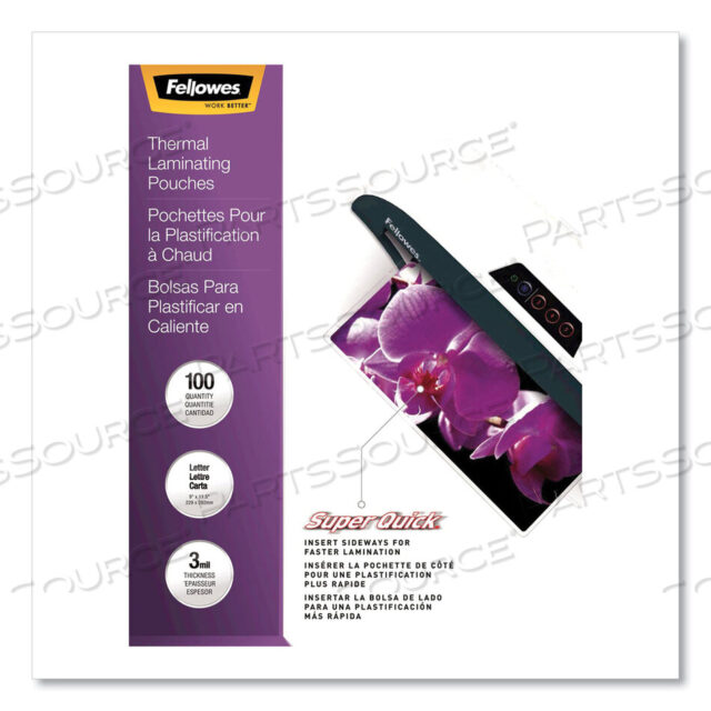 OEM#: 5245801ПАКЕТЫ ДЛЯ ТЕРМОЛАМИНИРУЮЩЕЙ ПАКЕТИКИ SUPERQUICK, 3 МИЛ, 9 X 11,5, ГЛЯНЦЕВЫЙ ПРОЗРАЧНЫЙ, 100 ШТ./УПАКОВКА от Fellowes