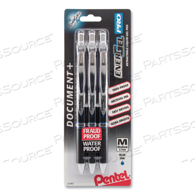OEM#: BLP77BP3CENERGEL PRO ГЕЛЕВАЯ РУЧКА, ВЫДВИЖНАЯ, СРЕДНЯЯ 0,7 ММ, СИНИЕ ЧЕРНИЛА, ЧЕРНЫЙ КОРПУС, 3 ШТ. В УПАКОВКЕ от Pentel of America