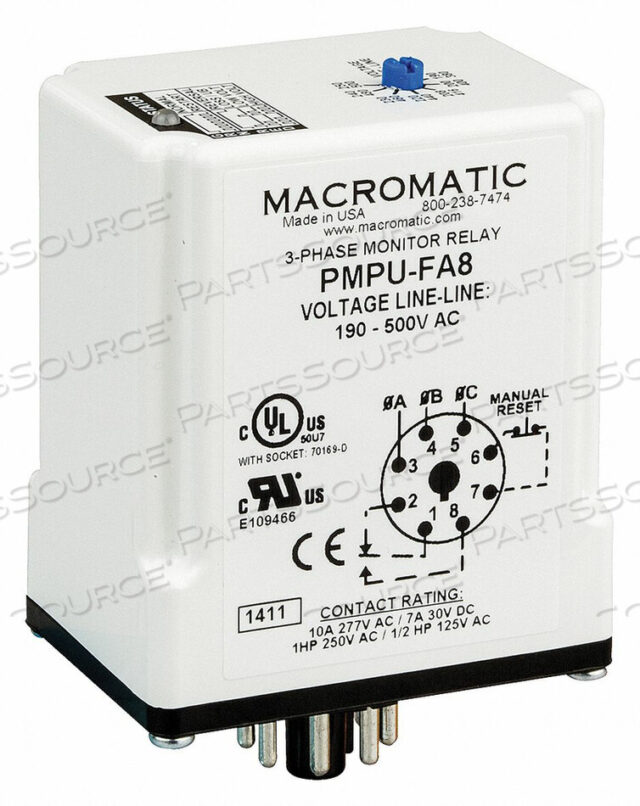 OEM#: PMPU-FA8РЕЛЕ МОНИТОРА ФАЗ 190-500 В ПЕРЕМЕННОГО ТОКА SPDT от Macromatic