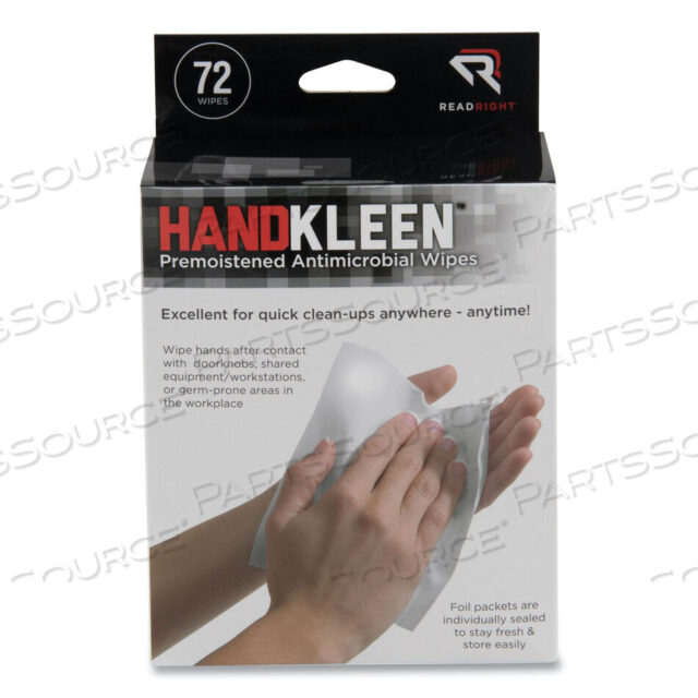 OEM#: RR15112HANDKLEEN ПРЕДВАРИТЕЛЬНО УВЛАЖНЕННЫЕ АНТИБАКТЕРИАЛЬНЫЕ САЛФЕТКИ, 7 X 5, ФОЛЬГИРОВАННАЯ ПАКЕТИКА, 72/КОРОБКА от Read Right
