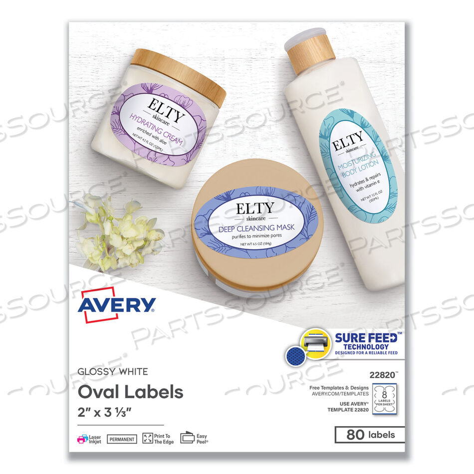 OEM#: 22820ОВАЛЬНЫЕ ЭТИКЕТКИ С SURE FEED И EASY PEEL, 2 X 3.33, ГЛЯНЦЕВЫЕ БЕЛЫЕ, 80 ШТ./УПАКОВКА от Avery