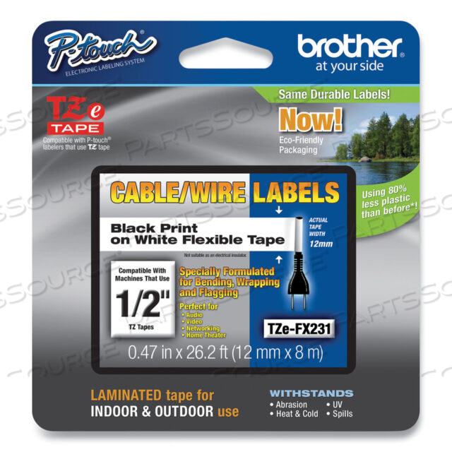 OEM#: TZEFX231ГИБКАЯ ИДЕНТИФИКАЦИОННАЯ ЛЕНТА, 0,47 X 26,2 ФУТА, ЧЕРНАЯ НА БЕЛОМ от Brother