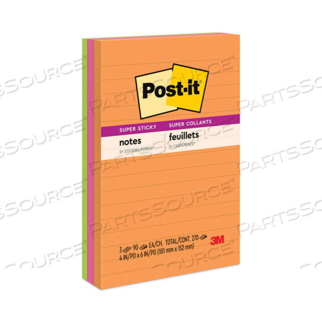 OEM#: 660-3SSUCPADS IN ENERGY BOOST COLLECTION COLORS, NOTE RULED, 4 X 6, 90 SHEETS/PAD, 3 PADS/PACK by 3M Consumer