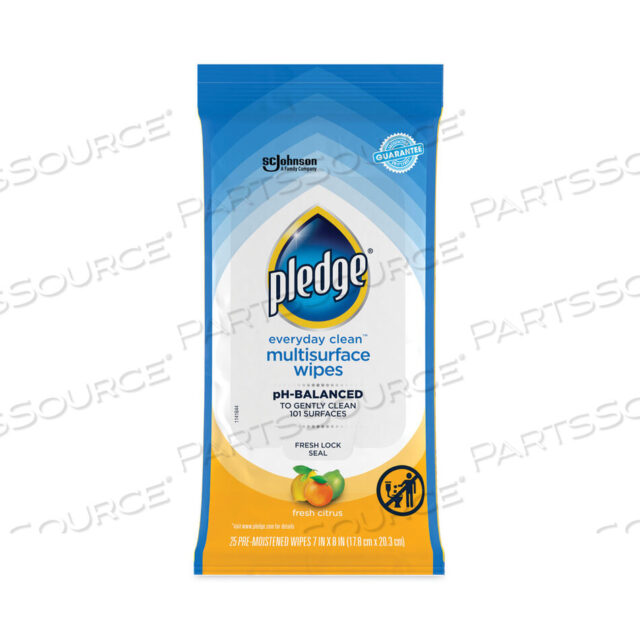 OEM#: 336274 / 319249MULTI-SURFACE CLEANER WET WIPES, CLOTH, 7 X 10, FRESH CITRUS, 25/PACK, 12/CARTON by Pledge