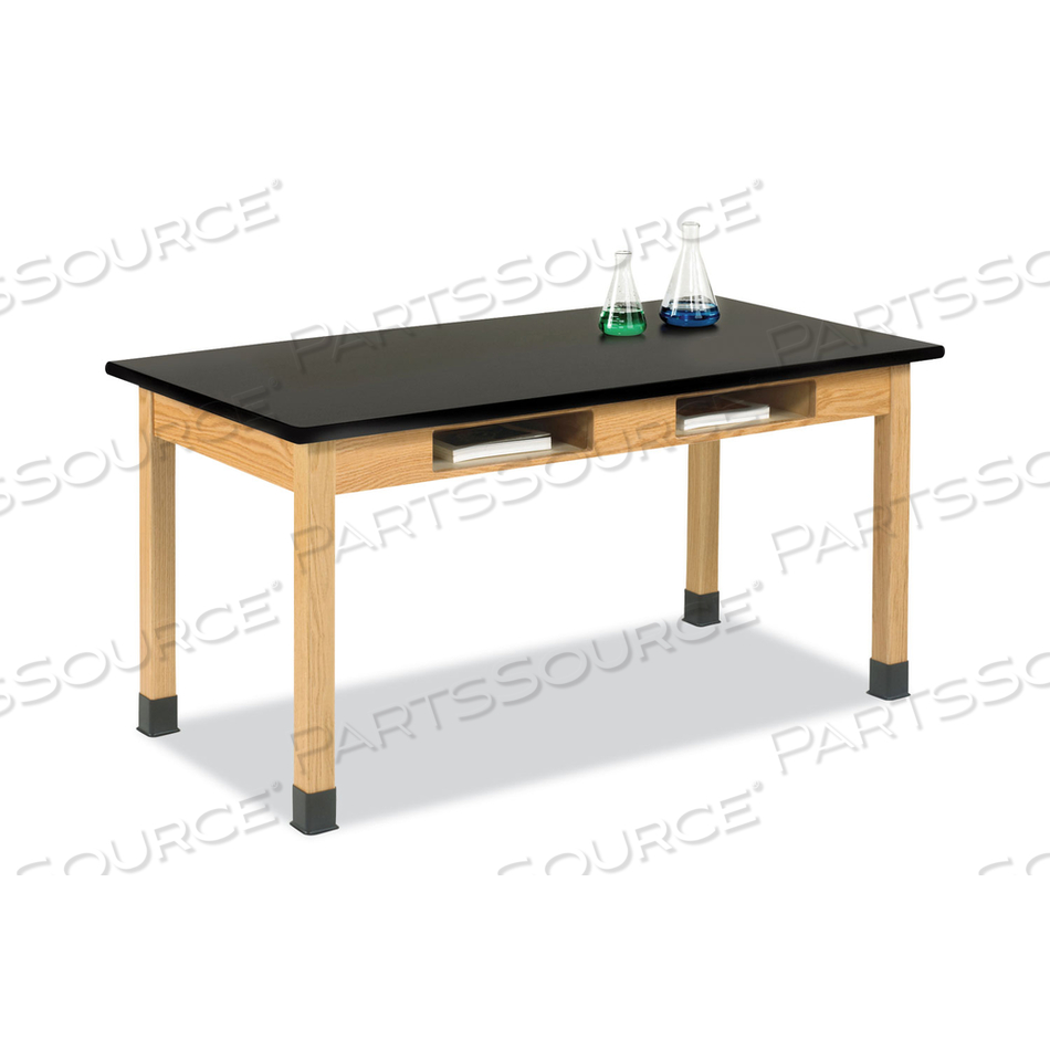 СТОЛ ДЛЯ НАУЧНЫХ РАБОТ С ОТДЕЛЕНИЕМ ДЛЯ КНИГ, 60 Ш X 30 Г X 30 В, СТОЛЕШНИЦА ИЗ ЧЕРНОГО ЛАМИНАТА ВЫСОКОГО ДАВЛЕНИЯ (HPL), ОСНОВАНИЕ ИЗ ДУБА