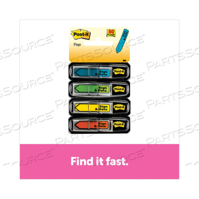 OEM#: 684-SDARROW MESSAGE 0.5 PAGE FLAGS, SIGN AND DATE, 4 PRIMARY COLORS, 20 FLAGS/DISPENSER, 4 DISPENSERS/PACK by 3M Consumer