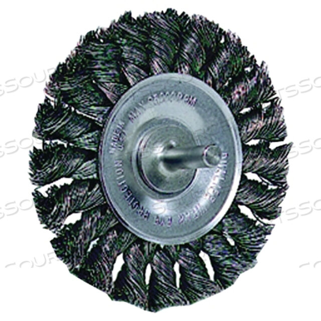 OEM#: 17681 СТАНДАРТНОЕ КОЛЕСО ДЛЯ УЗЛОВОЙ КРУЧЕВОЙ ПРОВОЛОКИ, ДИАМЕТР 3-1/4 ДЮЙМА X ШИРИНА 3/8 ДЮЙМА, СТАЛЬНАЯ ПРОВОЛОКА 0,014 ДЮЙМА, 25000 ОБ./МИН., СТЕРЖЕНЬ 1/4 ДЮЙМА от Weiler