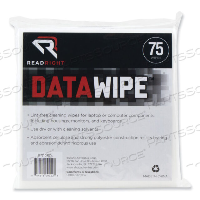 OEM#: RR1250DATAWIPE ОФИСНОЕ ОБОРУДОВАНИЕ, ЧИСТЯЩАЯ САЛФЕТКА, 6 X 6, БЕЛАЯ, 75/УПАК по Read Right