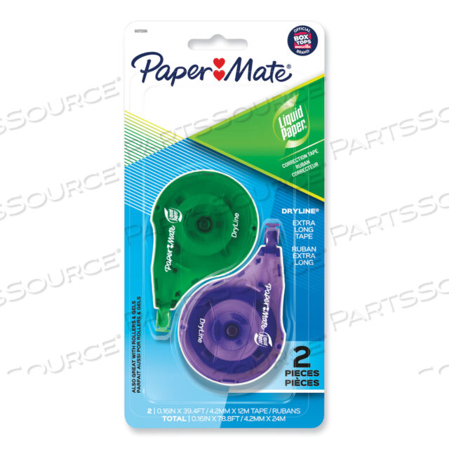 OEM#: 6137206DRYLINE CORRECTION TAPE, NON-REFILLABLE, GREEN/PURPLE APPLICATORS, 0.17 X 472, 2/PACK by Paper Mate