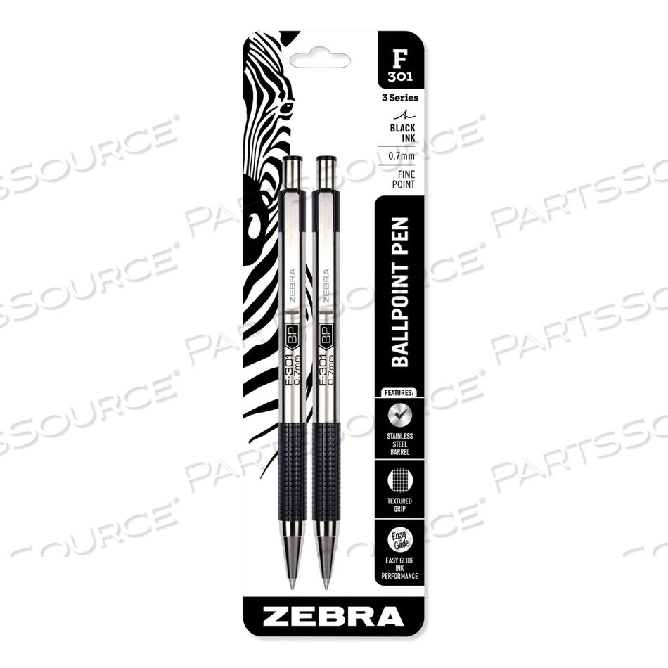 OEM#: 27112F-301 ШАРИКОВАЯ РУЧКА, ВЫДВИЖНАЯ, ТОНКАЯ 0,7 ММ, ЧЕРНЫЕ ЧЕРНИЛА, НЕРЖАВЕЮЩАЯ СТАЛЬ/ЧЕРНЫЙ КОРПУС, 2 ШТ. В УПАКОВКЕ от Zebra Pen Corporation