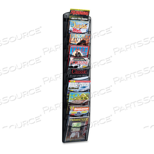 OEM#: 5579BLONYX MESH LITERATURE RACK, TEN COMPARTMENTS, 10.25W X 3.5D X 50.75H, BLACK by Safco