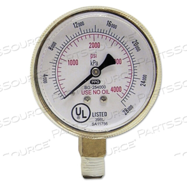 OEM#: WWN900B254000МАНОМЕТР, 2-1/2 ДЮЙМА, 4000 ФУНТ/КВ. ДЮЙМ, ЛАТУНЬ, 1/4 ДЮЙМА NPT от Best Welds