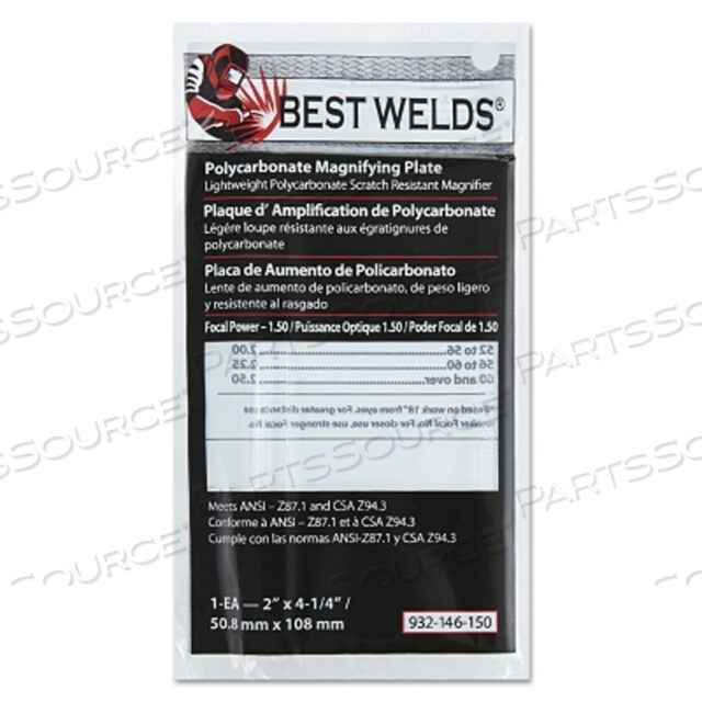 OEM#: 932146150ПЛАСТИКОВАЯ УВЕЛИЧИТЕЛЬНАЯ ПЛАСТИНА, 2 ДЮЙМА X 4-1/4 ДЮЙМА, 1,5 ДИОПТРИЯ, ПОЛИКАРБОНАТ, ПРОЗРАЧНАЯ от Best Welds