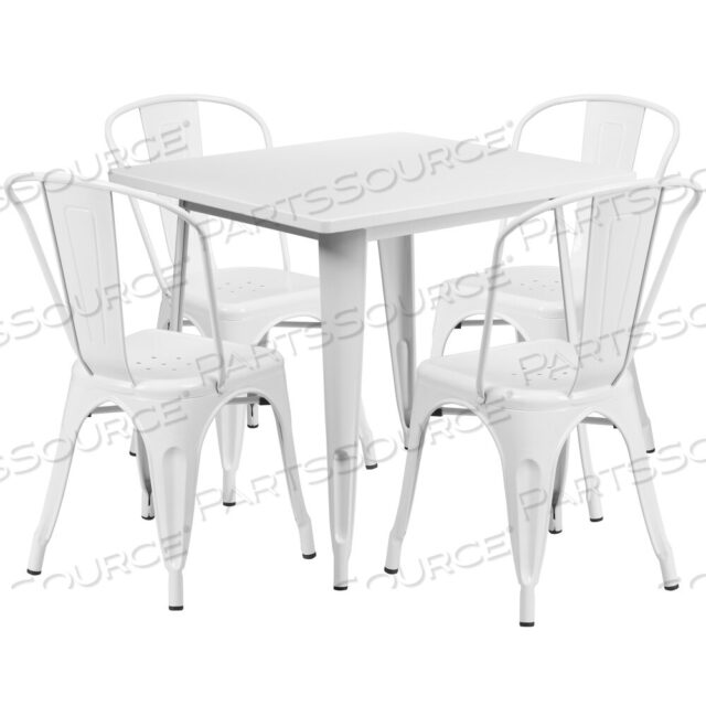 OEM#: ET-CT002-4-30-WH-GGFOSTER КОМПЛЕКТ СТОЛОВ ИЗ БЕЛОГО МЕТАЛЛА КОММЕРЧЕСКОГО КЛАССА 31,5 КВАДРАТНЫХ ДЛЯ ИСПОЛЬЗОВАНИЯ В ПОМЕЩЕНИИ И НА УЛИЦЕ С 4 СТЕКЛЯННЫМИ СТУЛЬЯМИ от Flash Furniture