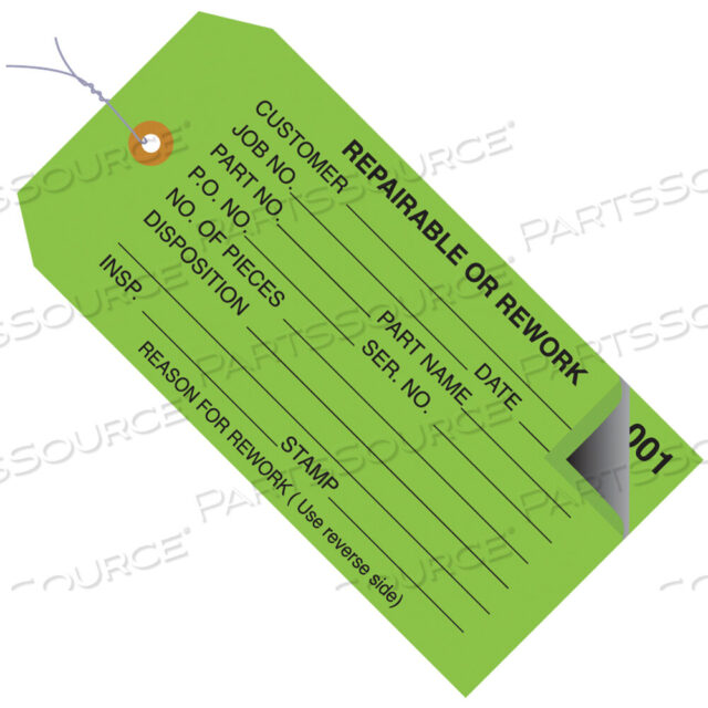 OEM#: G21033ИНСПЕКЦИОННЫЕ БИРКИ, 2 ЧАСТИ, ПРОНУМЕРОВАННЫЕ 001-499, С ПРЕДВАРИТЕЛЬНОЙ ПРОВОДКОЙ, ВОЗМОЖНОСТЬ РЕМОНТА ИЛИ ПЕРЕДЕЛКИ, 4 3/4 X 2 3/8, ЗЕЛЕНЫЕ, 500 ШТ./КОРОБКА от BOX Partners (Box Acquisitions, LLC)