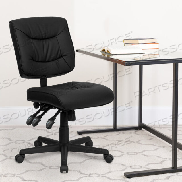 OEM#: GO-1574-BK-GGCOLE MID-BACK BLACK LEATHERSOFT MULTIFUNCTION SWIVEL ERGONOMIC TASK OFFICE CHAIR by Flash Furniture