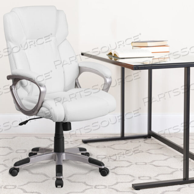 OEM#: GO-2236M-WH-GGCAROLYN Белое вращающееся кресло для руководителя из мягкой кожи со средней спинкой и мягкими подлокотниками от Flash Furniture