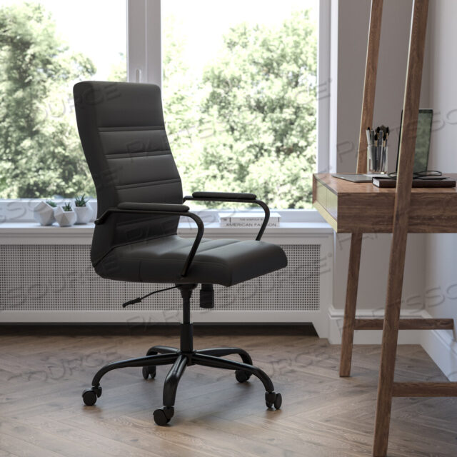OEM#: GO-2286H-BK-BK-GGWHITNEY ЧЕРНОЕ КОЖАНОЕ МЯГКОЕ ВРАЩАЮЩЕЕСЯ ОФИСНОЕ КРЕСЛО ДЛЯ РУКОВОДИТЕЛЯ С ВЫСОКОЙ СПИНКОЙ, ЧЕРНОЙ РАМКОЙ И ПОДЛОКОТНИКАМИ от Flash Furniture