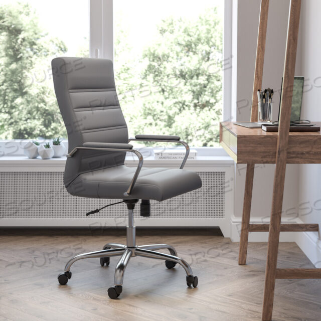 OEM#: GO-2286H-GR-GGWHITNEY С ВЫСОКОЙ СПИНКОЙ, СЕРЫЙ, КОЖАНЫЙ, МЯГКИЙ, ВРАЩАЮЩИЙСЯ, С ХРОМИРОВАННОЙ РАМКОЙ И ПОДЛОКОТНИКАМИ от Flash Furniture