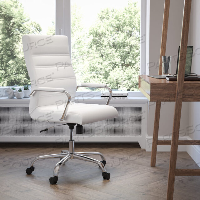 OEM#: GO-2286H-WH-GGWHITNEY Белое вращающееся кресло для руководителя из мягкой кожи с высокой спинкой, хромированной рамой и подлокотниками от Flash Furniture