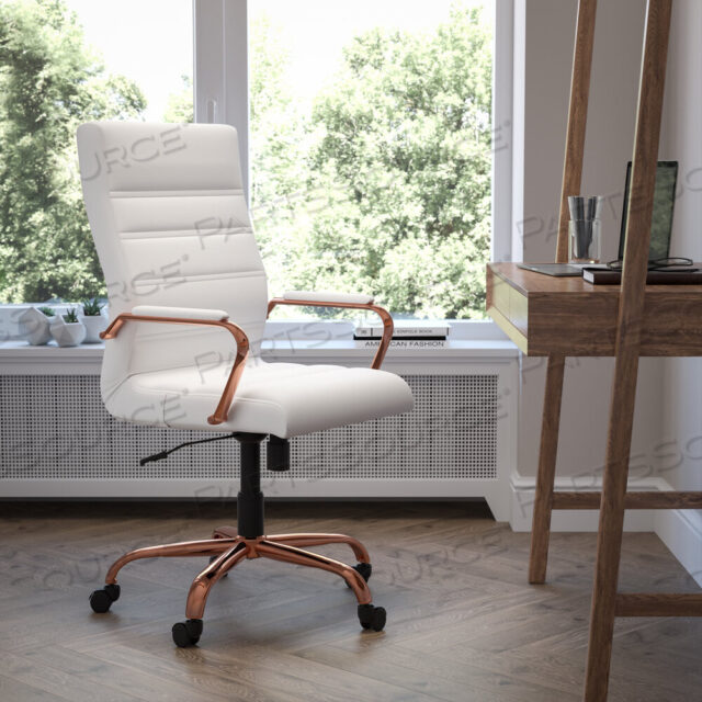 OEM#: GO-2286H-WH-RSGLD-GGWHITNEY ВРАЩАЮЩЕЕСЯ ОФИСНОЕ КРЕСЛО ДЛЯ РУКОВОДИТЕЛЯ С ВЫСОКОЙ СПИНКОЙ, БЕЛОЙ КОЖЕЙ, МЯГКОЙ, С РОЗОВО-ЗОЛОТОЙ РАМКОЙ И ПОДЛОКОТНИКАМИ от Flash Furniture