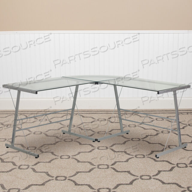 OEM#: NAN-CD-22181-GGGINNY Г-ОБРАЗНЫЙ СТОЛ 83,5 дюймов, УГЛОВОЙ КОМПЬЮТЕРНЫЙ СТОЛ, ИГРОВОЙ СТОЛ, УГЛОВОЙ СТОЛ ДЛЯ ДОМАШНЕГО ОФИСА, ИГРОВОЙ СТОЛ, ЛЕГКО СОБИРАЕТСЯ, ПРОЗРАЧНЫЙ от Flash Furniture