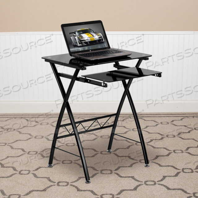 OEM#: NAN-CP-60-GGNORRIS ЧЕРНЫЙ КОМПЬЮТЕРНЫЙ СТОЛ ИЗ ЗАКАЛЕННОГО СТЕКЛА С ВЫДВИЖНОЙ ПОДСТАВКОЙ ДЛЯ КЛАВИАТУРЫ от Flash Furniture